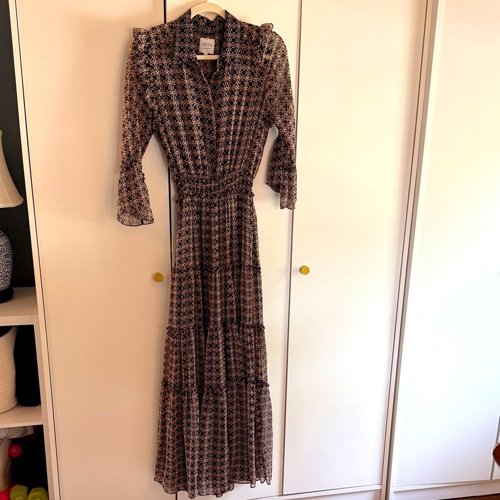 SUNDAY SALE!! Misa Los Angeles Black and Cream Printed Long Sleeve Maxi Dres